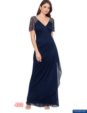 XSCAPE Long Sheer Matte Jersey Beaded Flutter Sleeve XSCAPE Women's Dress 22W