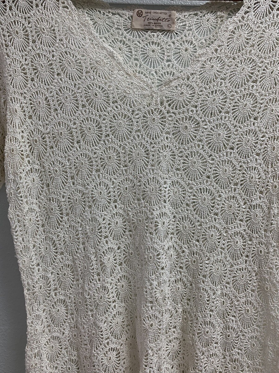 TRINCHETTO WOMENS HAND CROCHETED TOP LARGE IVORY DELICATE