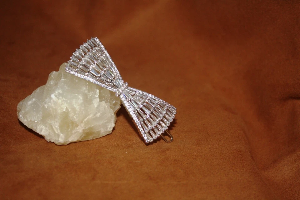 Capelli Clip Placcato Rodio Rame Zircone Cubico Matrimonio, Ballo O Damigella - Immagine 2 di 4