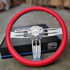 14 Billet Double Barrel Red Half Wrap Steering Wheel Chevy Bowtie Licensed Horn 14 Billet Double Barrel Red Half Wrap Steering Wheel Chevy Bowtie Licensed Horn