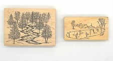 Northwoods Rubber Stamps - Scenic - Ice Skating - Woods - River - Winter