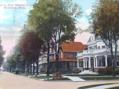 #ad Vintage Postcard. West on West Webster Street Muskegon Michigan. $24.97