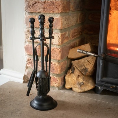 Small Black Steel Fireside Companion Set Shovel Brush Poker Tongs
