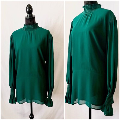 Reformation Es 2X-3X Archie Altered Long Sleeve Mock Neck Top in Veuve Emerald