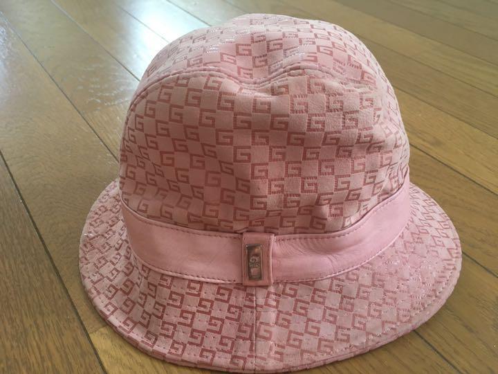 GUCCI Children's Kids Bucket Hat G Logo Pattern Pink Leather
