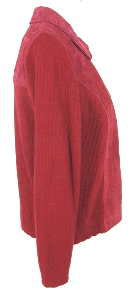 Chaqueta Coldwater Creek Petite Mediana PM MP Rojo Ladrillo Gamuza y Suéter Tejido Cremallera Foto 3 de 4