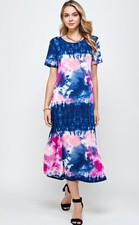 JOSTAR LONG DRESS Slinky Poly Spandex STRETCH Knit PINK NAVY W294 L Large