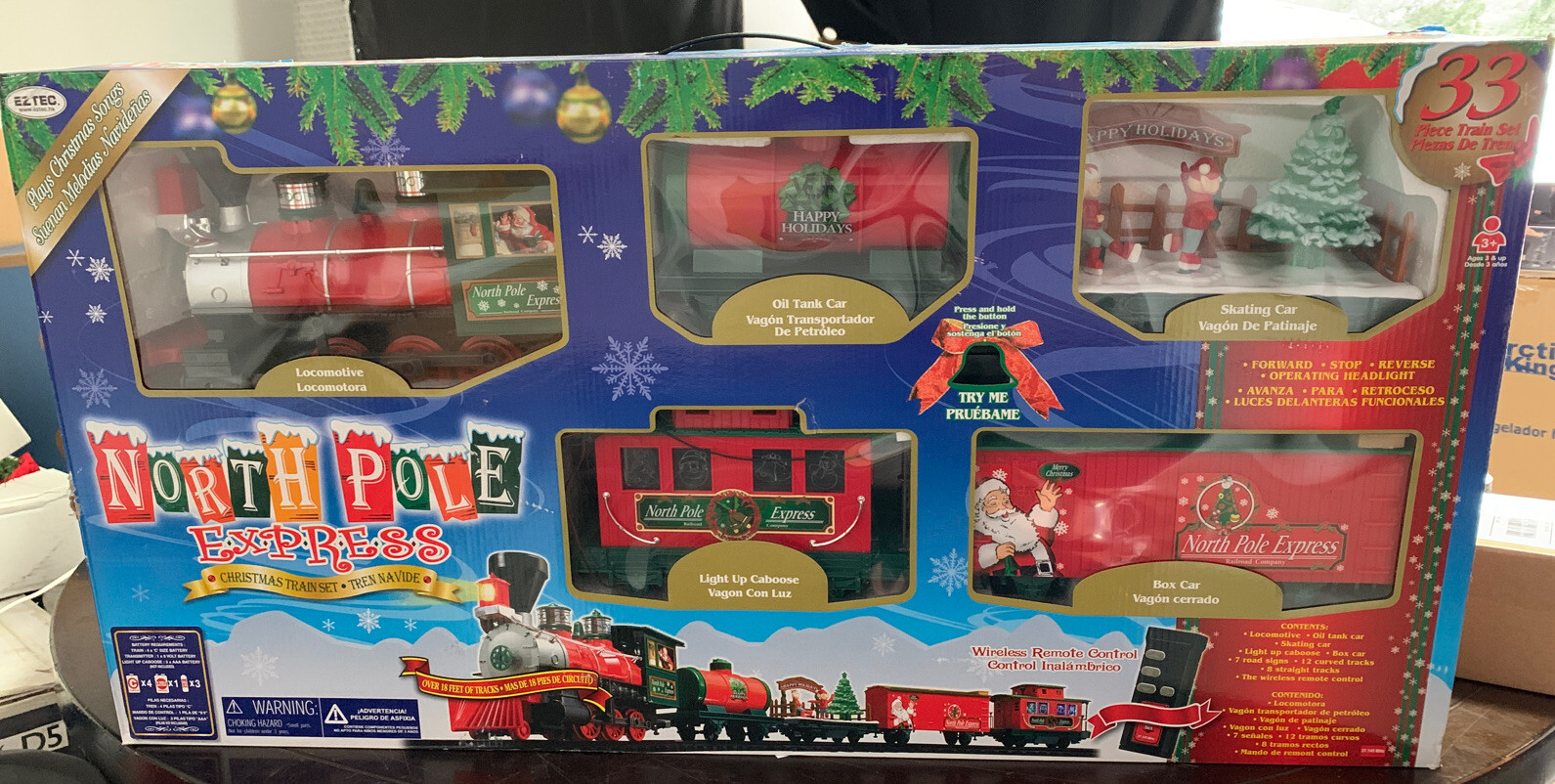 eztec battery operated wireless remote control north pole express christmas train set
