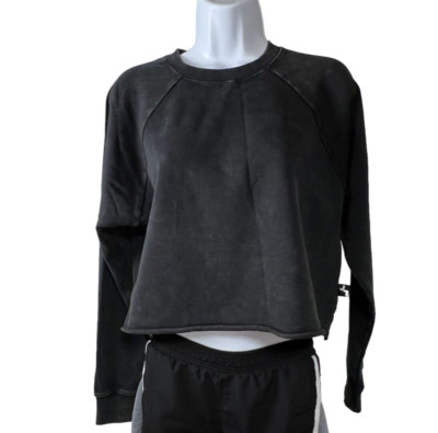 Women's French Terry Acid Wash Pullover Sweatshirt - JoyLab Black XS