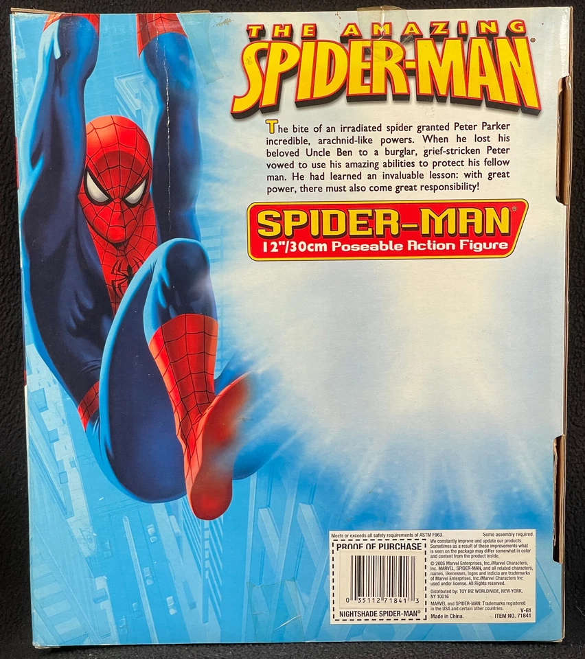 Figura de acción ToyBiz 12" The Amazing Spider-Man Nightshade Spider-Man 2005 rara Foto 3 de 4