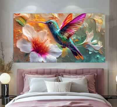 Colorful Hummingbird Painting Colibri Wall Art Canvas Unframed Print Art