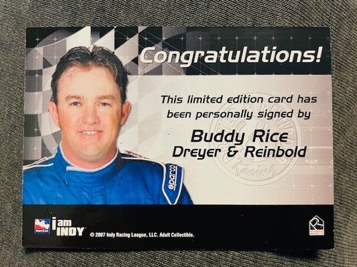 2007 Rittenhouse IRL Indy Car Buddy Rice Rookie RC Auto Autograph Card Rare - Picture 2 of 2