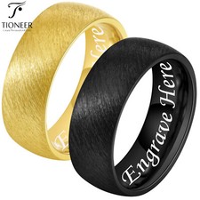 Gold Plated or Black IP Tungsten Ring Brushed Top 8mm Band w Free Engraving