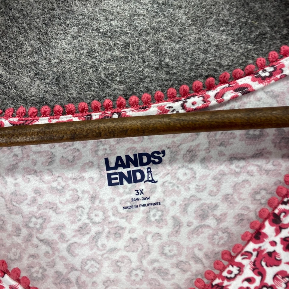 Camisa para dormir Lands' End para mujer 3X Plus rosa floral cuello en V manga larga algodón dormir Foto 3 de 4