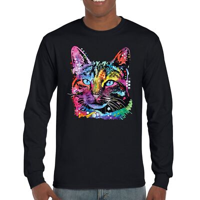 Dean Russo Thoughtful Cat Long Sleeve T-shirt Colorful Pet Kitten Eyes Meow