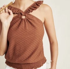 Anthropologie Marisol Ruffled Halter Top Brown Sz Small