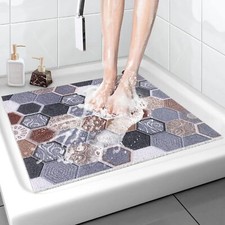 24x24 Inch Non-Slip Square Shower Mat w/ Drainage Holes for Shower Tub Bathroom