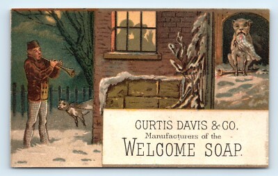 CURTIS DAVIS & CO - WERBUNG HANDELSKARTE - HUNDE IM SCHNEE - WILLKOMMENSSEIFE
