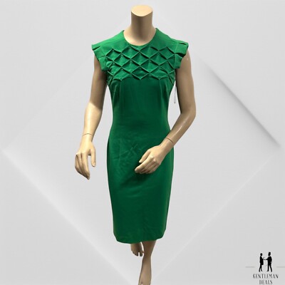 Escada Women's Round Neck Sleeveless Bodycone Midi Dress Green Size 4 US
