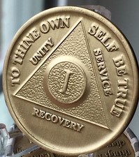 1 Year Alcoholics Anonymous AA Bronze Medallion Coin Sobriety Chip One