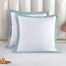  Outlets Long-staple Cotton Euro Sham Set of 2, White  Misty Blue
