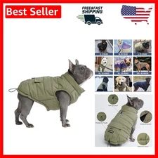 Olive Dog Winter Jacket -  Fleece, Reflective, and Water Resistant - L