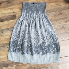 Lapis Anthropologie Grey Silver Strapless Smocked Embellished Dress One Size