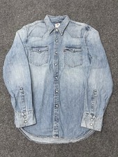 Levis Shirt Mens Medium Blue Pearl Snap Western Cowboy Rodeo Ranch Denim Jean