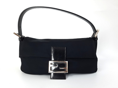 FENDI Zucca Mamma Baguette Shoulder Hand Bag Canvas Leather Black