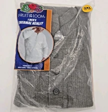 Fruit of the Loom Mens Thermal Underwear Top Henley Crew Sz 3XL NOS VTG Charcoal