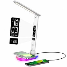 LED Desk Lamp with Wireless Charger,Clock,Touch Table Lamp for home office