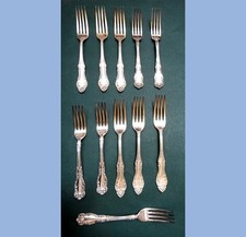 1898 antique CARLTON~ROGERS 11 DINNER FORKS SILVERPLATE FLATWARE