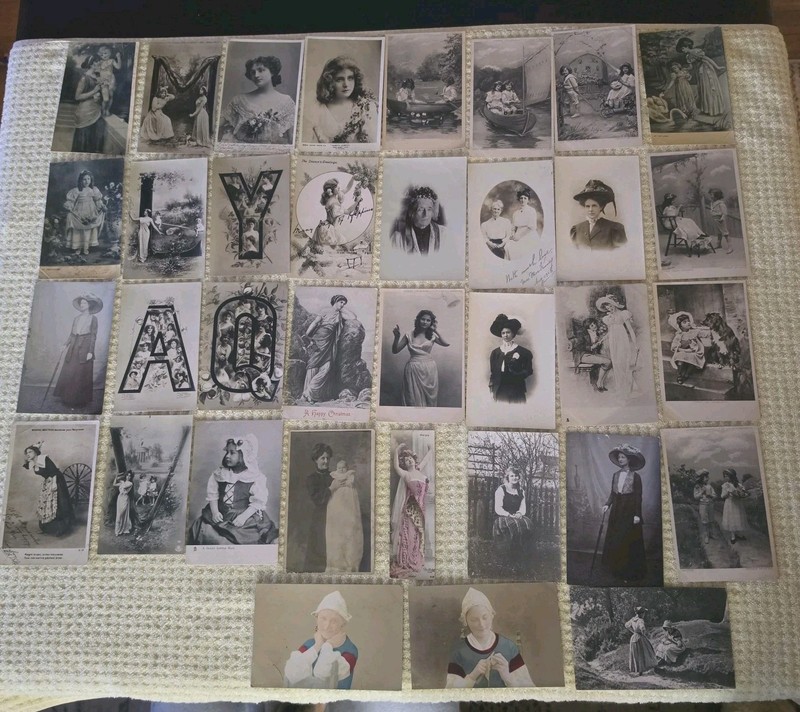 LOT 35 VINTAGE PAINTED LADIES GIRLS RPPC POSTCARDS Hand Tinted French German Etc