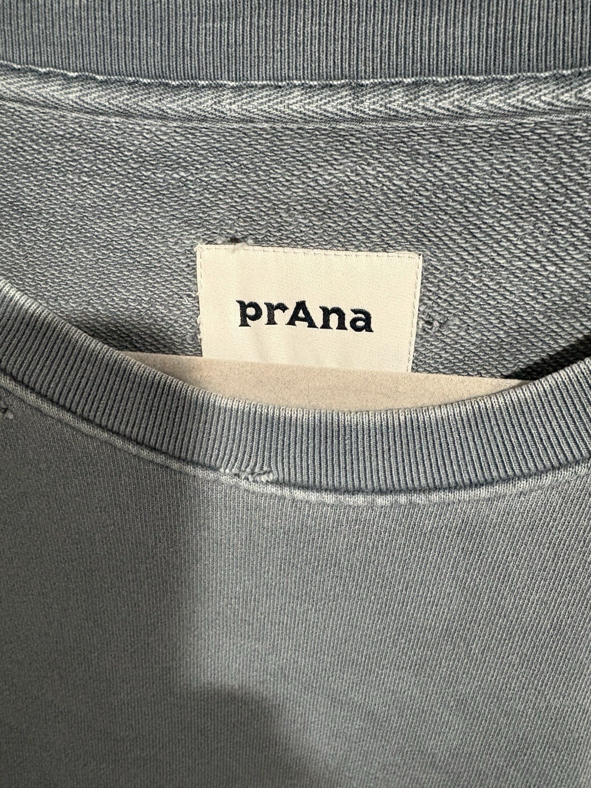 Prana Gray Sweatshirt Distressed Ripped Pullover Suze L -? image 6