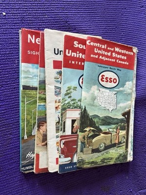 Lot Of (10) Vintage ESSO and Gulf Road Maps