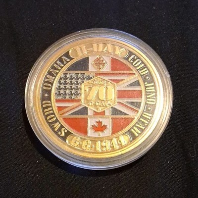 D-Day 70th Anniversary Challenge Coin Omaha Utah Gold Juno Sword