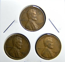 1935-P 1935-D 1935-S  Lincoln Wheat Copper Penny Cent - 3 Coin Set [USP-188]