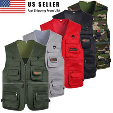 Mens Cargo Multi Pocket Utility Vest Fishing ...