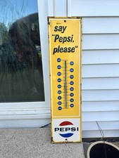 Pepsi Vintage Metal Sign Say "Pepsi, Please" 7x28 Sign 1964 NO THERMOMETER 