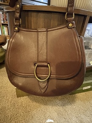 Simply Noelle Brown Shoulder Bag Brass Hardware Convertible Strap Vegan Leather