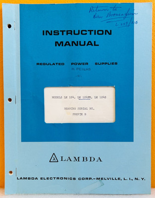 Lambda IM-LH-124 Models LH 124, 124-FM, 124-S Prefix B Instruction Manual.