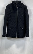London Fog Women's Black Quilted Hooded Full Zip Jacket Size M