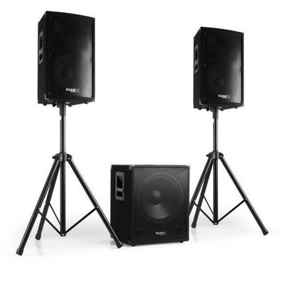 IBIZA CUBE1512 2.1 Aktiv Lautsprecher Set mit 15'' Subwoofer Stativen 2000 Watt