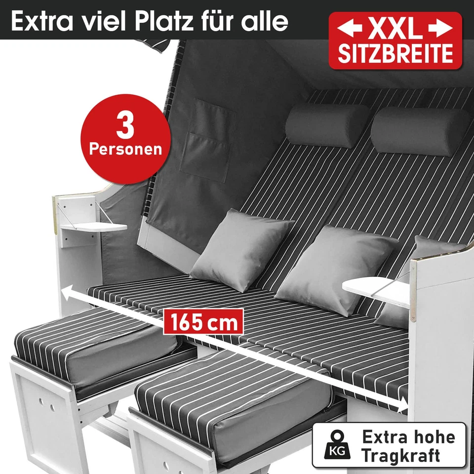 BRAST® Strandkorb Usedom 3-Sitzer XXL für 2-3 Personen | 165cm breit - Bild 3 von 4