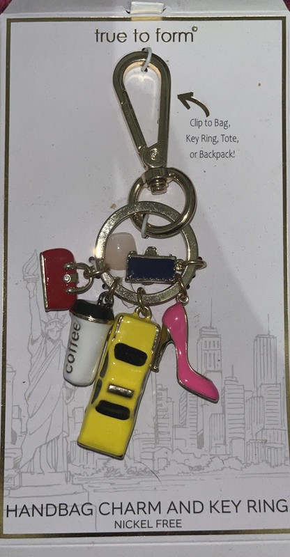 True to Form New York NYC Handbag Charms Key Ring Coffee Taxi Hot Pink Heels