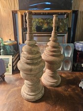 Set Of Two Hand Turned Wood Finials Small 14" Tall