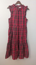 J Crew Red Tartan Tiered Midi Dress Size 10  Plaid Holiday Festive Christmas