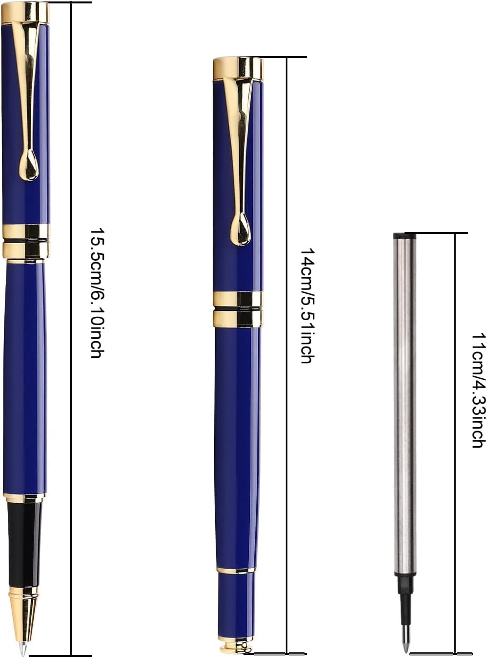 Elegant Blue Gold Ballpoint Pen Gift Set, Smooth Writing Pen for Office & Men