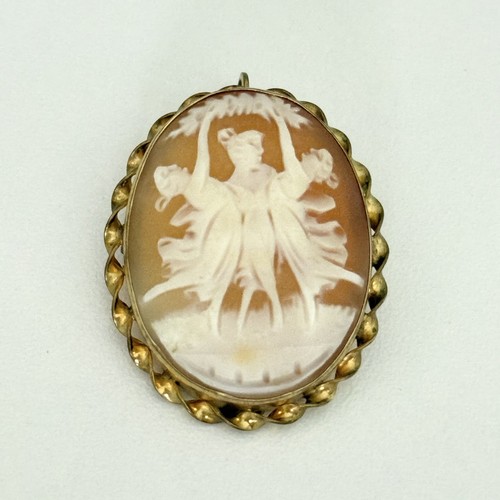 Vintage Three Graces Cameo Yellow Gold Filled Carved Shell Brooch Pin Pendant - Afbeelding 1 van 12