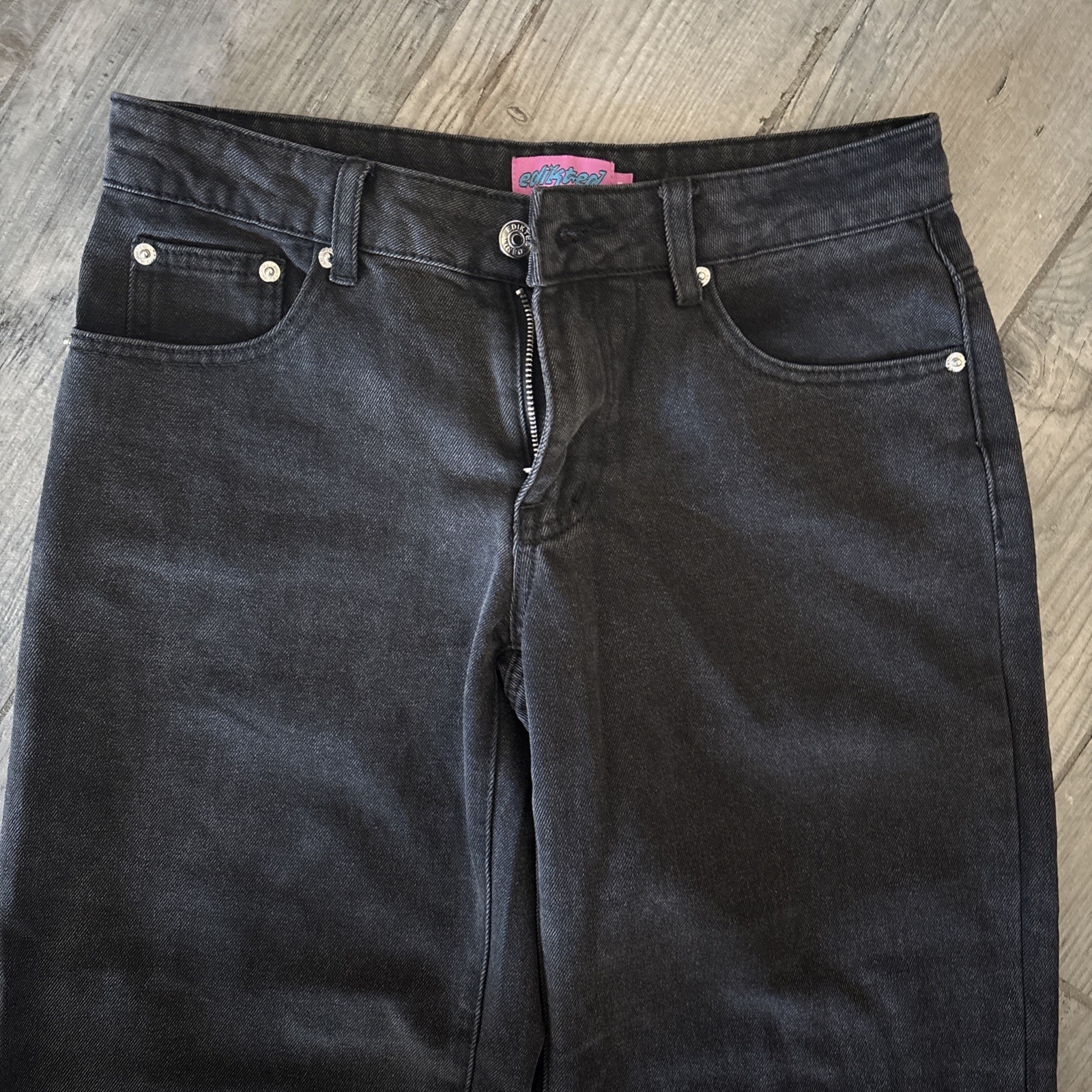 Edikted BLACK Washed Low Rise Jeans Wide Leg Denim Women SMALL NEW WO TAG image 3
